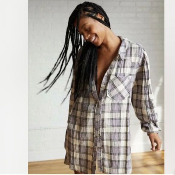 Free People Tunic Wild Side Plaid Tie Back Slouchy Size XS - Picture 3 of 8